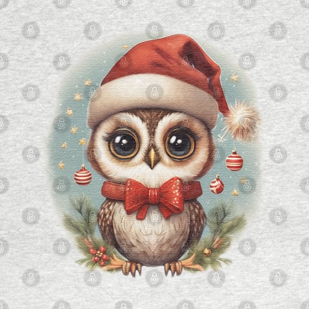 cute little baby owl wearing a santa hat by JnS Merch Store